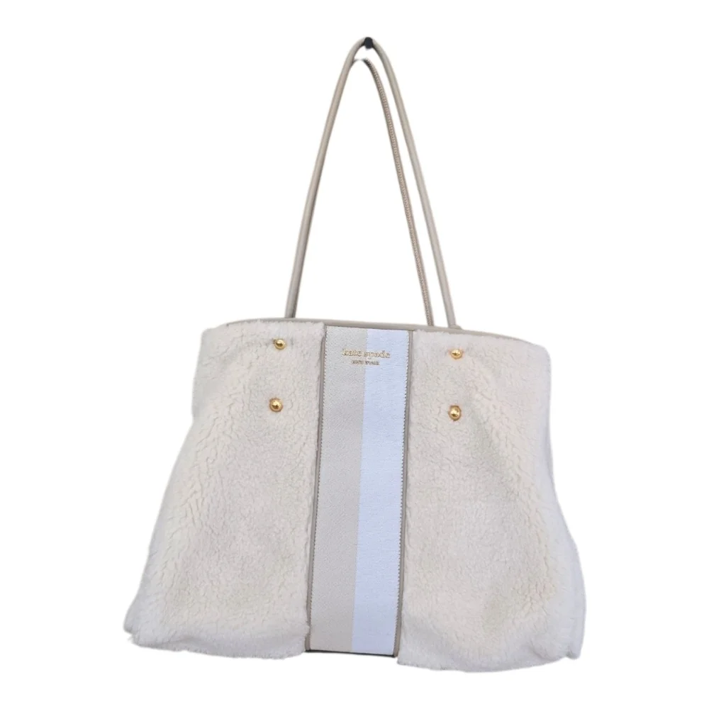 Kate Spade New York Everything Racing Stripe Faux Shearling Cream Tote Bag